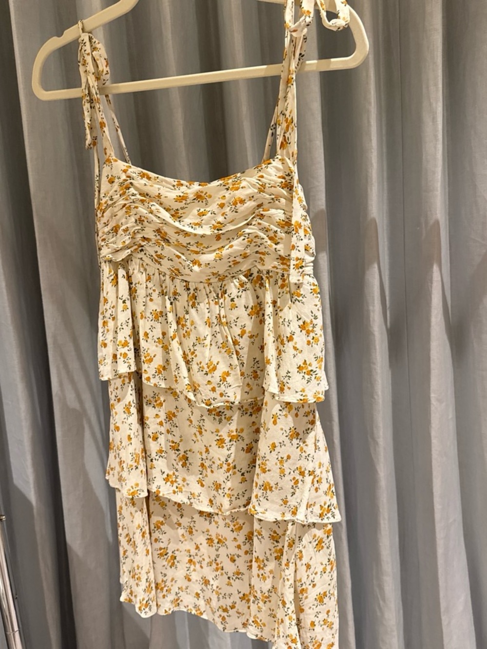 Reformation Cream Mini Dress with Yellow Floral Print